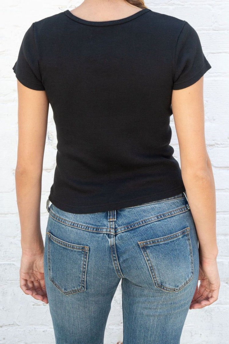 Hauts Brandy Melville Ashlyn V Neck Noir | QYY-85204191